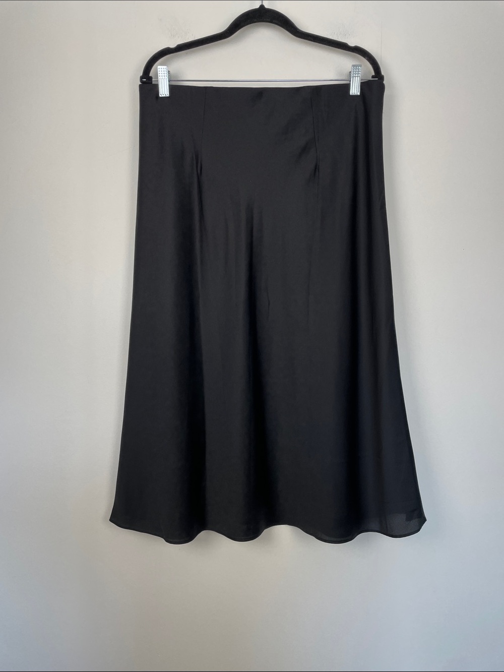 Ann Taylor Satin Classic Midi Women's L Pullon Minimal Black Elegant Slip Skirt - Picture 4 of 8